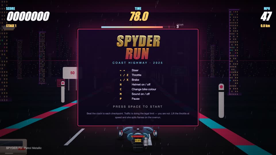 Spyder Run title screen